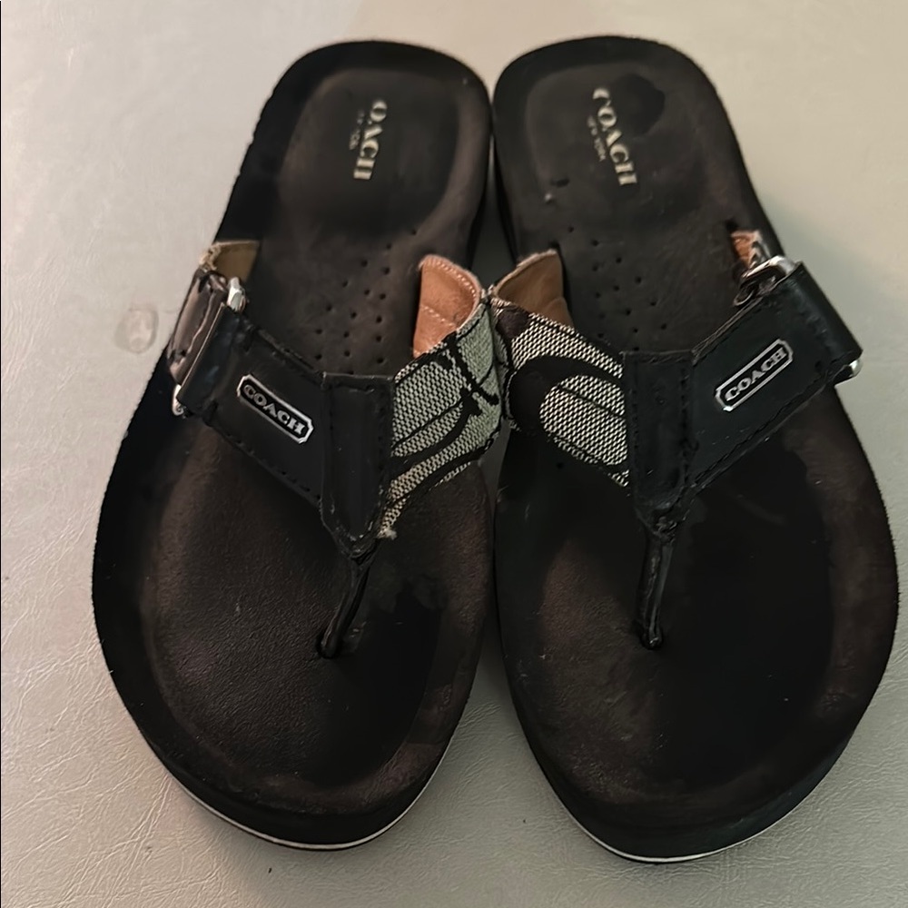 Coach Black and Cream Flip-Flops